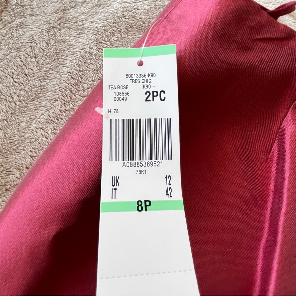 Anne Klein Suit Tea Rose Blazer Skirt Set Top Stitch Covered Buttons Size 8P - Picture 4 of 16